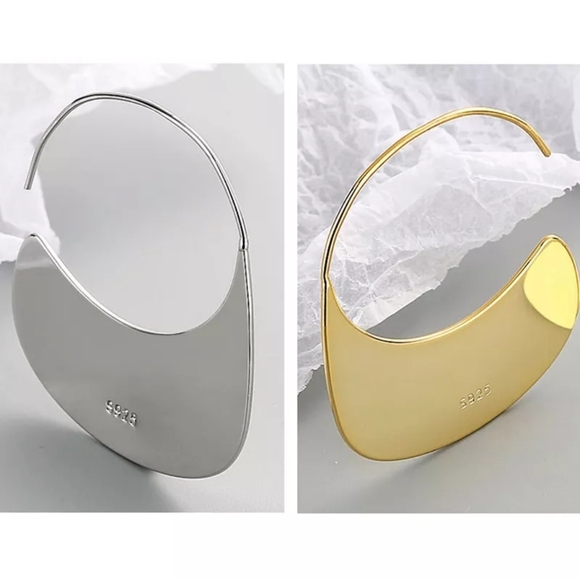 NEW Solid Large Hoop Earrings | White Gold over 925 Sterling Silver - Picture 7 of 13